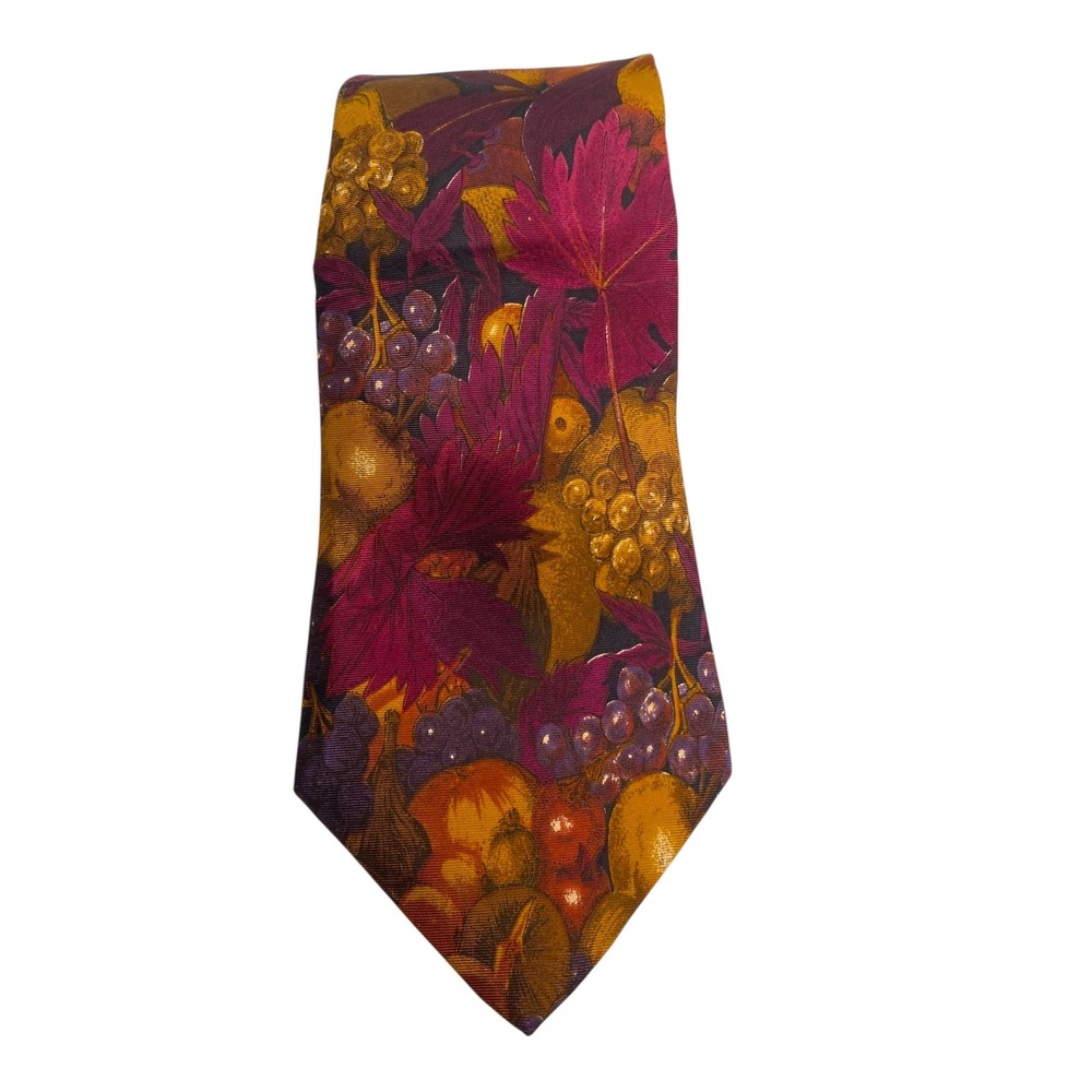 Zylos George Machado Necktie Mens Fruit Leaves Pattern Burgundy Gold A20Q‎